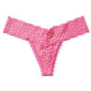 NWT (XXL) Victoria’s Secret The Lacie Sparkly Animal Lace Thong Panty Gold/Pink